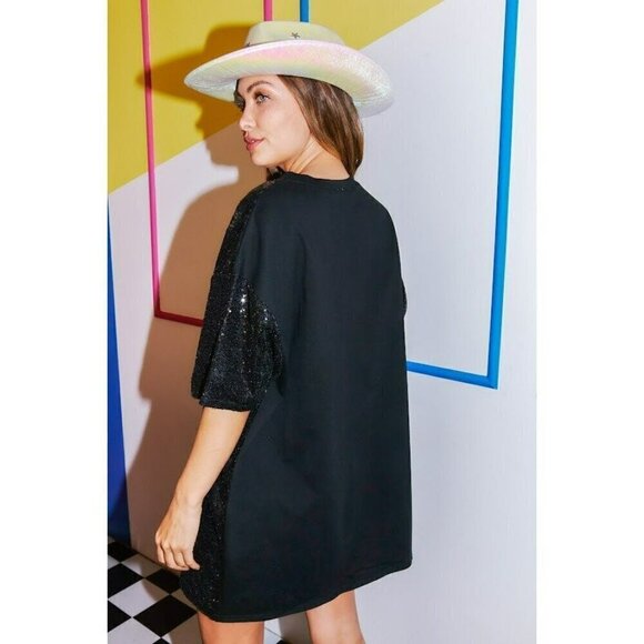 Take It All Back Sequin and Star Dress in Black - Picture 3 of 3